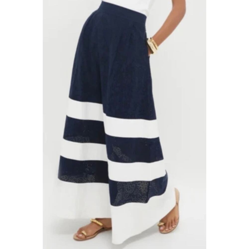 Tuckernuck Stripe Eyelet Pocket Maxi Skirt Navy Blue White Size Small NEW - Picture 2 of 14